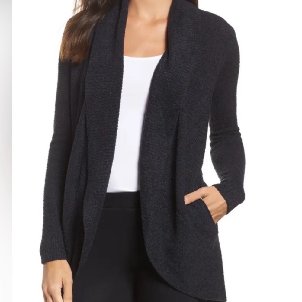 Barefoot Dreams Black Plush Open-Front Cardigan with Pockets